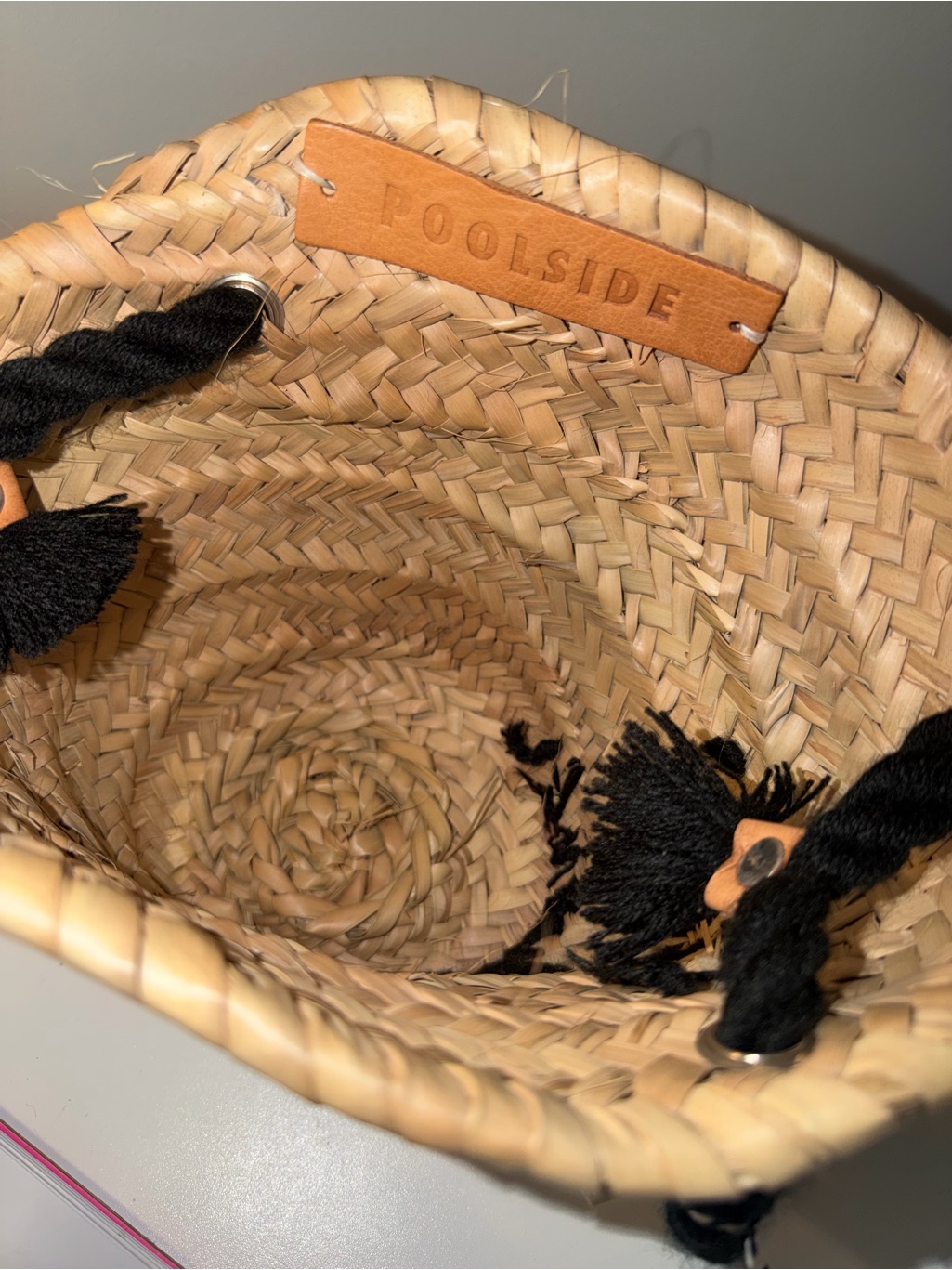 Nwt Poolside Woven Straw Bucket Bag With Black Rope Handles — image 6 of 6
